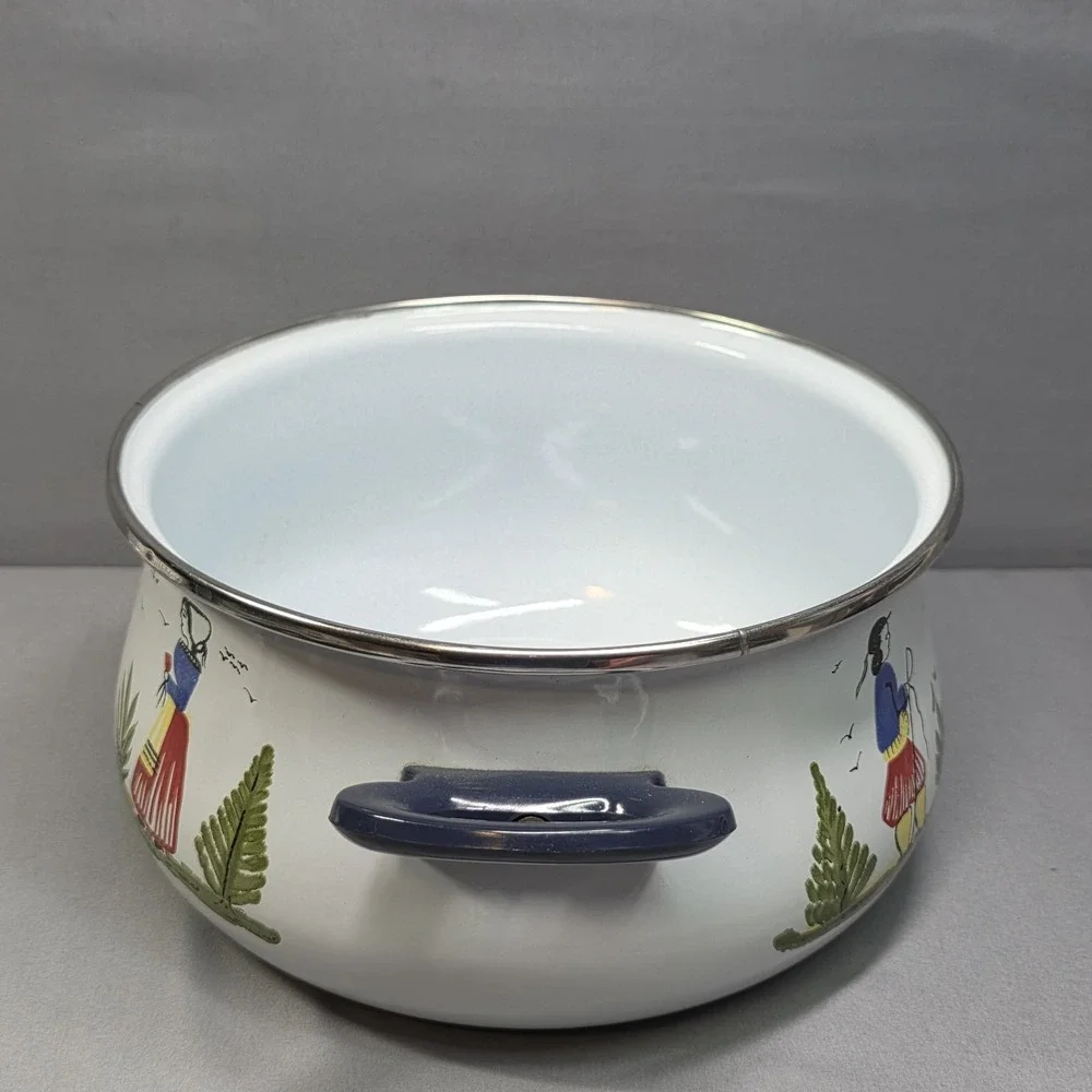 RARE Henriot Quimper Metal Dutch Oven Enamelware Breton Man & Woman Lady Pot HB